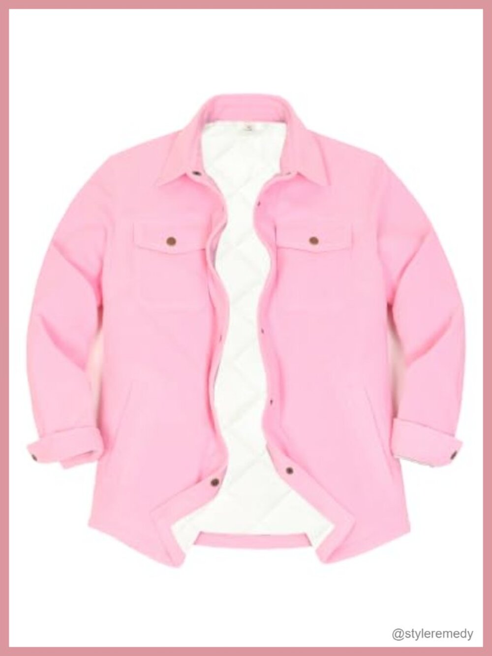 Quilted Lined Plaid Snap Shacket Warm Shirt Jacket Women's
